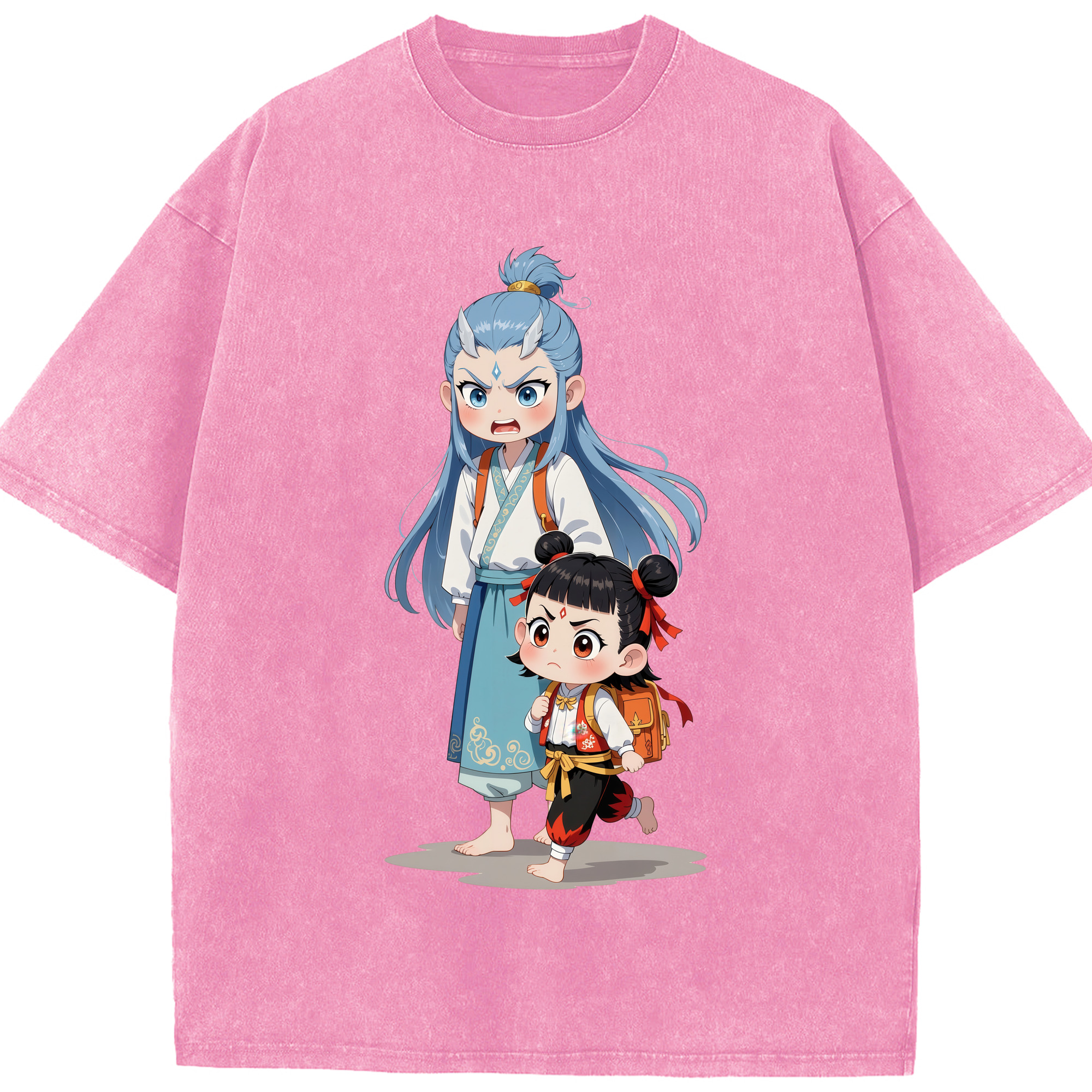 （画像用） Ne Zha 2 ナタ 魔童の大暴れ 綿100% ヴィンテージ風 半袖Tシャツ（フロントプリント）